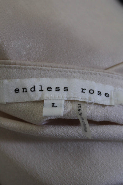 Endless Rose Womens Satin Lace Trim V-Neck Sleeveless Slip Dress Beige Size L
