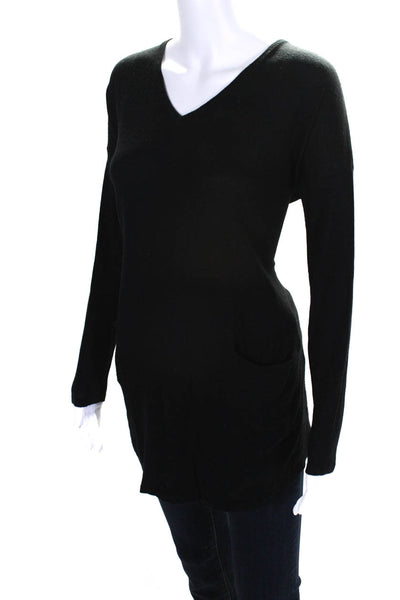 Kinross Womens Cashmere V-Neck Long Sleeve Sweater With Pockets Black Size S