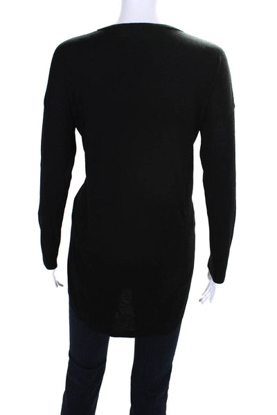 Kinross Womens Cashmere V-Neck Long Sleeve Sweater With Pockets Black Size S