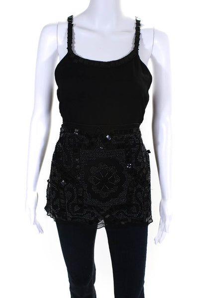 Reiss Womens Chiffon Beaded Strappy Scoop Neck Tank Top Blouse Black Size 14
