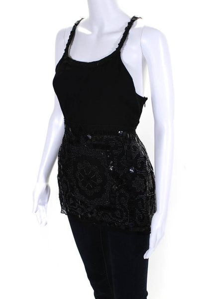Reiss Womens Chiffon Beaded Strappy Scoop Neck Tank Top Blouse Black Size 14