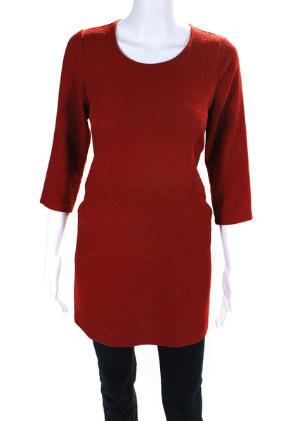 Cotelac Womens Textured Woven Zip Up Scoop Neck Blouse Top Red Size 0