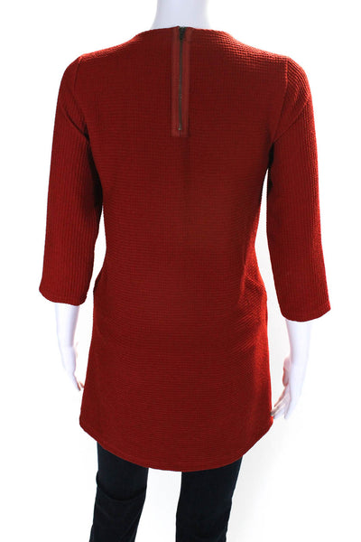 Cotelac Womens Textured Woven Zip Up Scoop Neck Blouse Top Red Size 0