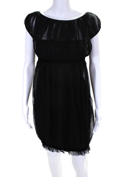 Marchesa Notte Womens Polka Dot Cap Sleeved Empire Waist Dress Black Size 12