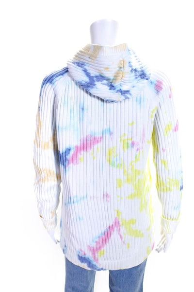 J Crew Womens Cotton Tie Dye Spotted Print Textured Hooded Sweater White Size M