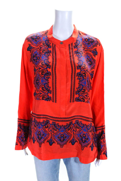 J Crew Womens Silk Paisley Print Buttoned Long Sleeve Blouse Top Red Size M