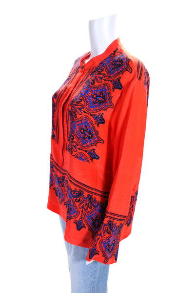 J Crew Womens Silk Paisley Print Buttoned Long Sleeve Blouse Top Red Size M