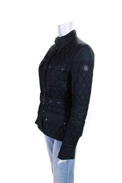 Belstaff Womens Front Zip Mock Neck Quilted Light Jacket Navy Blue Size IT 42