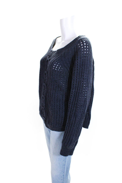 360 Sweater Womens Dark Blue Wool Open Knit Scoop Neck Sweater Top Size L