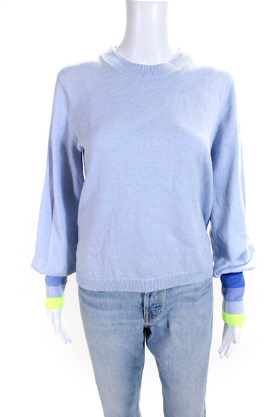 Whisper By Brodie Womens Light Blue Cotton Striped Crew Neck Sweater Top Size M