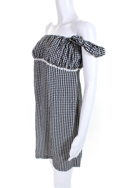 Solid & Striped Womens Off Shoulder Gingham Floral Mini Dress Black White Medium