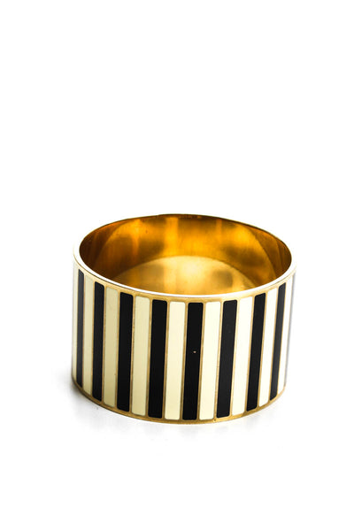 Skultuna Womens Gold Tone Black White Enamel Striped Bangle Bracelet