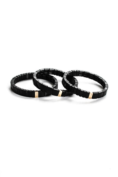Roxanne Assoulin Womens Black Enamel Triple Stack Tile Bracelets