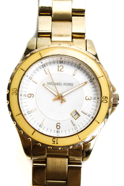 Michael Kors Mens Stainless Steel Gold Toned Mother Of Pearl Watch MK5174