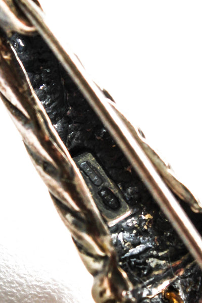 Designer Womens 14K Gold Sterling Silver Textured Carnelian Brooch Pin 14g