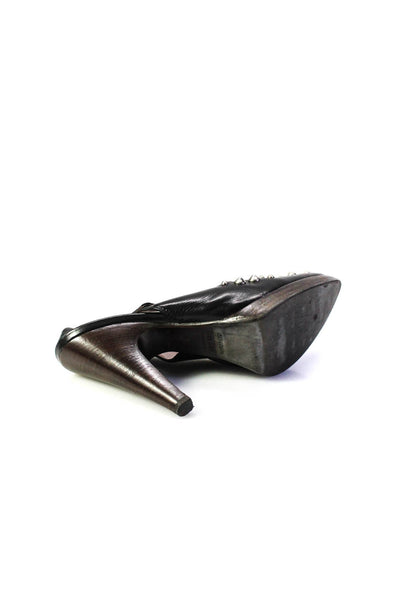 Miu Miu Womens Leather Studded Pointed Toe Slingbacks Pumps Black Size 36.5 6.5