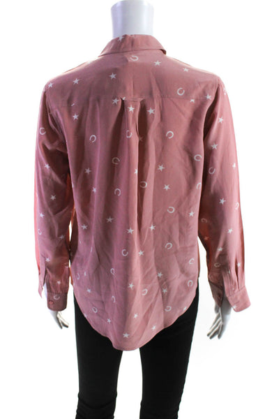 Rails Womens Pink Silk Printed Collar Long Sleeve Button Down Blouse Top Size XS