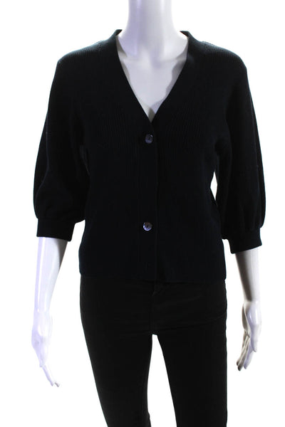 Cotton By Autumn Cashmere Womens Black Cotton 3/4 Sleeve Cardigan Sweater Size M