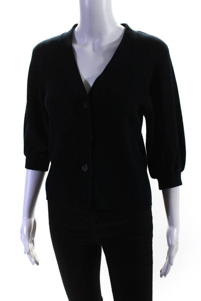 Cotton By Autumn Cashmere Womens Black Cotton 3/4 Sleeve Cardigan Sweater Size M