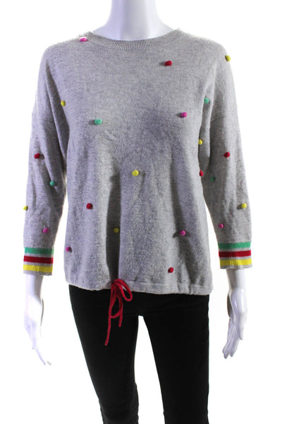 Autumn Cashmere Womens Gray Multi Pom-Pom Cashmere Pullover Sweater Top Size S