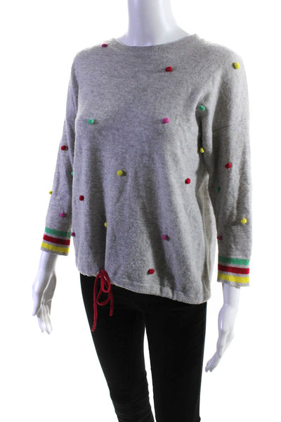 Autumn Cashmere Womens Gray Multi Pom-Pom Cashmere Pullover Sweater Top Size S