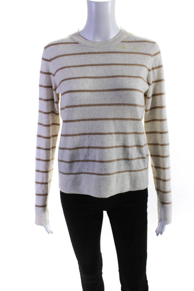 Vince Womens Beige Brown Striped Crew Neck Long Sleeve Sweater Top Size M