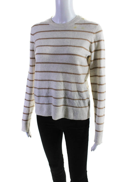 Vince Womens Beige Brown Striped Crew Neck Long Sleeve Sweater Top Size M