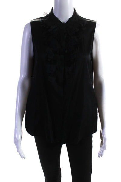 Elie Tahari Womens Silk Button Down Ruffled Front Tank Top Black Size Medium