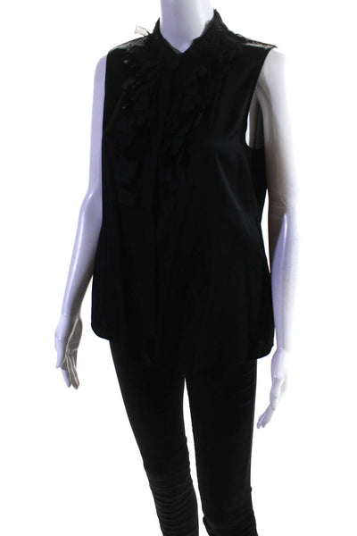 Elie Tahari Womens Silk Button Down Ruffled Front Tank Top Black Size Medium