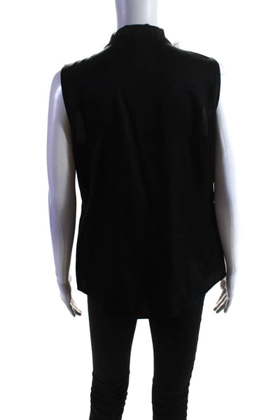 Elie Tahari Womens Silk Button Down Ruffled Front Tank Top Black Size Medium