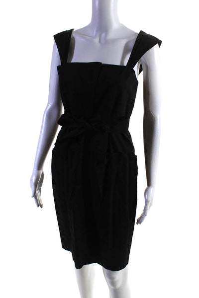 Elie Tahari Womens Linen Sleeveless High Waist Sheath Dress Black Size 4