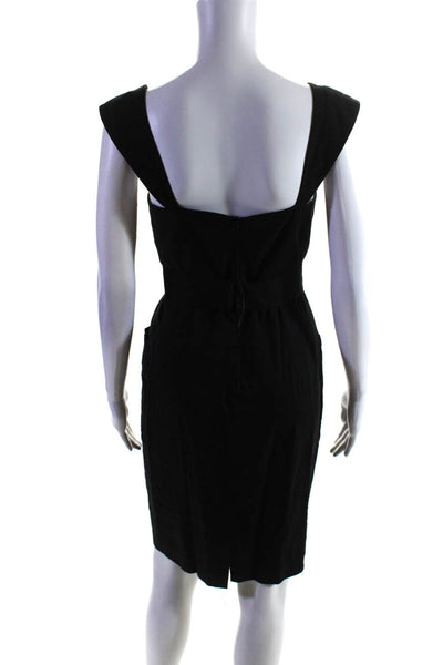 Elie Tahari Womens Linen Sleeveless High Waist Sheath Dress Black Size 4