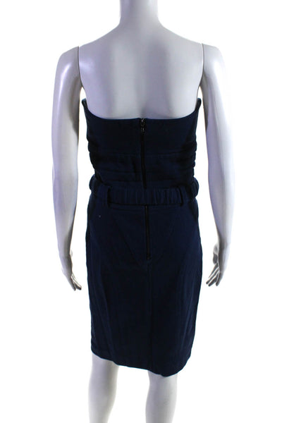 M Missoni Womens Strapless High Waist Belted Dress Navy Blue Cotton Size 6