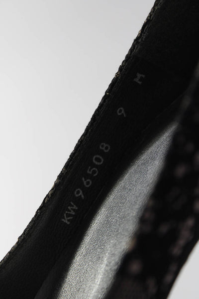 Stuart Weitzman Womens Lace Peep Toe Bow Pumps Beige Black Size 9 Medium