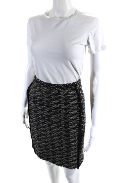 Bottega Veneta Womens Knit Boucle Pencil Skirt Black Ivory Wool Size IT 40