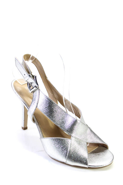 Michael Michael Kors Womens Leather Metallic Peep Toe Sandals Silver Size 10