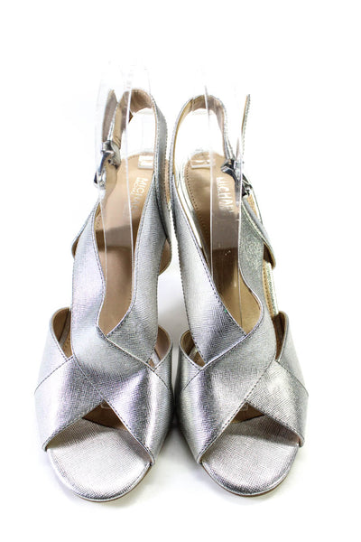 Michael Michael Kors Womens Leather Metallic Peep Toe Sandals Silver Size 10