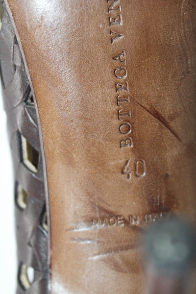 Bottega Veneta Womens Leather Cage Peep Toe High Heel Pumps Brown Size 10US 40EU