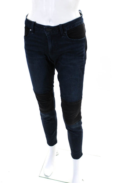 Marc Jacobs Womens Skinny Leg Motorcycle Jacket Blue Black Cotton Size 26