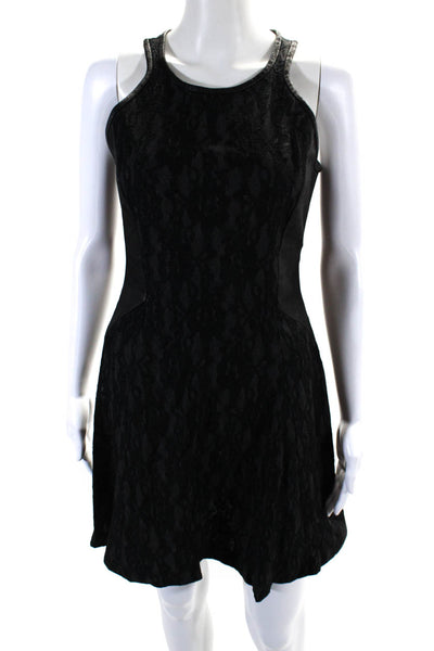 Sea New York Womens Lace Leather Sleeveless A Line Dress Black Size 2