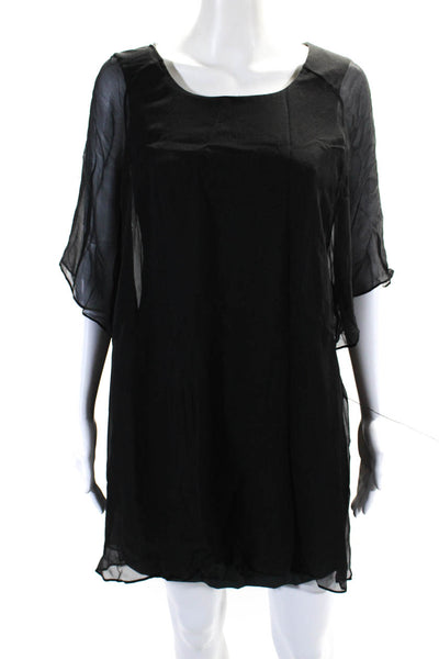 Theyskens Theory Womens Silk Short Sleeves Asymmetrical Shirt Dress Black Size 6