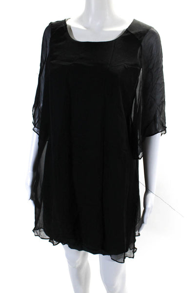 Theyskens Theory Womens Silk Short Sleeves Asymmetrical Shirt Dress Black Size 6