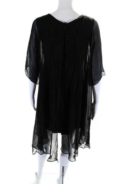 Theyskens Theory Womens Silk Short Sleeves Asymmetrical Shirt Dress Black Size 6