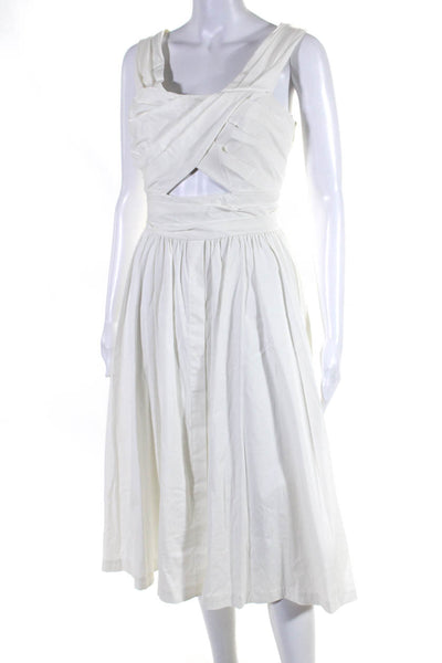 Lela Rose Womens Cotton Pleated Cutout A Line Dress White Size 6
