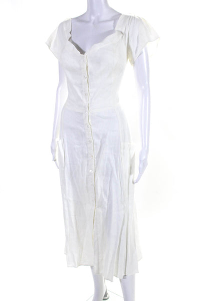 Reformation Womens Linen Scoop Neck Button Down Short Sleeve Dress White Size 12