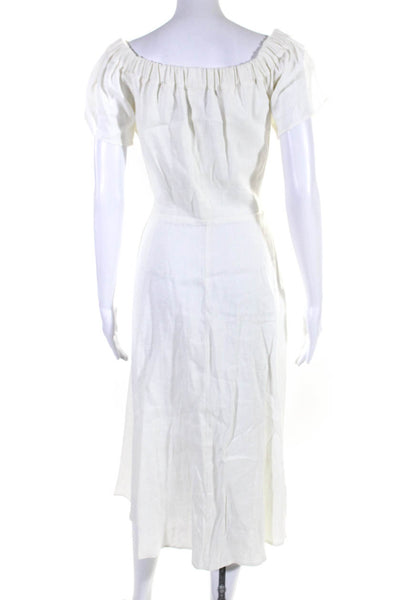 Reformation Womens Linen Scoop Neck Button Down Short Sleeve Dress White Size 12