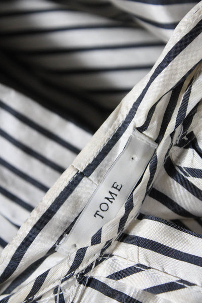 Tome Womens Silk Short Sleeve V Neck Striped A line Shift Dress White Size 2
