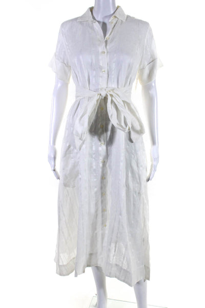Lisa Marie Fernandez Womens Short Sleeve Belted A line Shirt Dress White Size 1