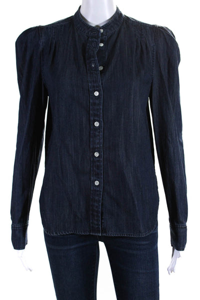 Frame Womens Cotton Buttoned-Up Long Sleeve Denim Blouse Top Blue Size S