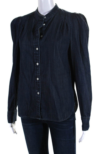 Frame Womens Cotton Buttoned-Up Long Sleeve Denim Blouse Top Blue Size S